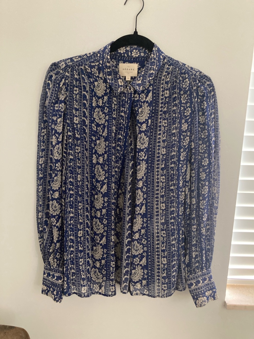 Sezane Blue and White Floral-Stripe Button Down Shirt - Picture 2 of 8